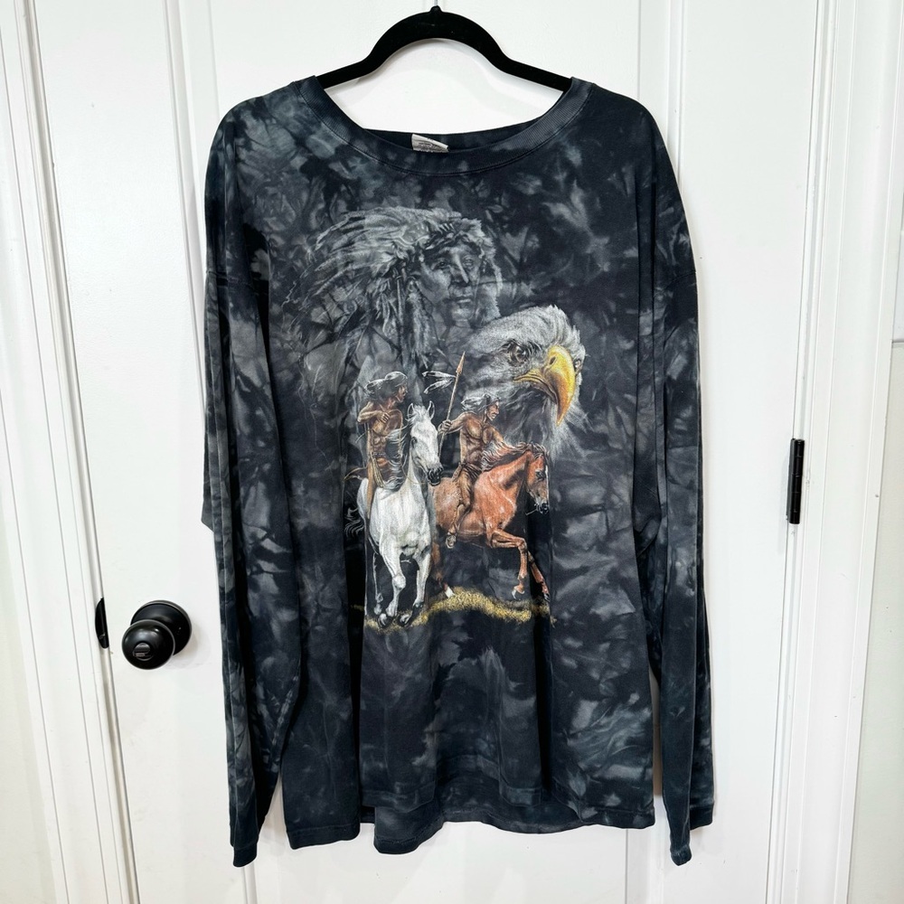 Vintage Back to Earth Indians Eagles & Horses hand dyed long sleeve shirt 2XL